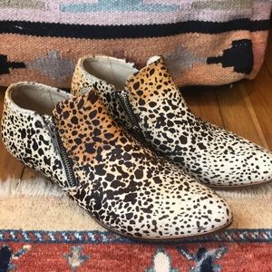 Matisse calf hair leopard booties with lucite heel